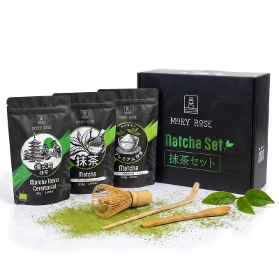 Gavesæt: 3x japansk matcha + bambustilbehør