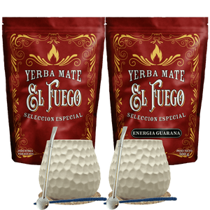 Startpakke til to personer Yerba Mate El Fuego 2×500 g + 2× Kalabas + 2× Bombilla