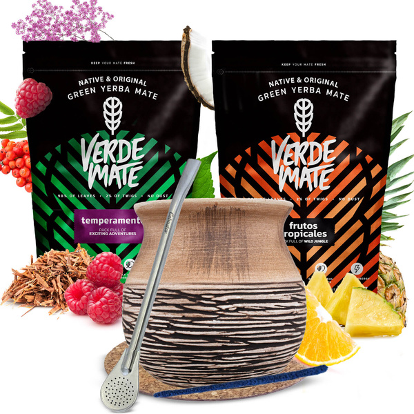 Yerba Mate Sæt Verde Mate 2x500g 1kg Kalabas + Bombilla