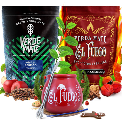 Yerba Mate Vintersæt Verde Mate El Fuego 2x500g + tilbehør