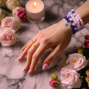 Armbånd Mala med ametyst og rosakvarts – Buddha