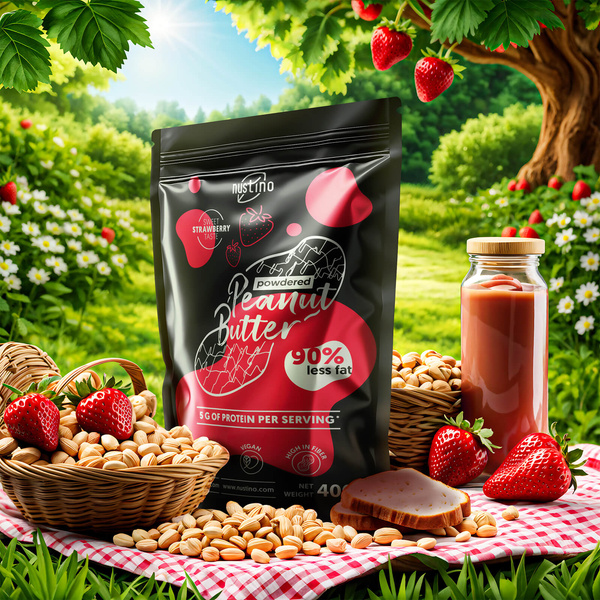 Nustino - jordnøddesmør i pulverform - Strawberry 400g