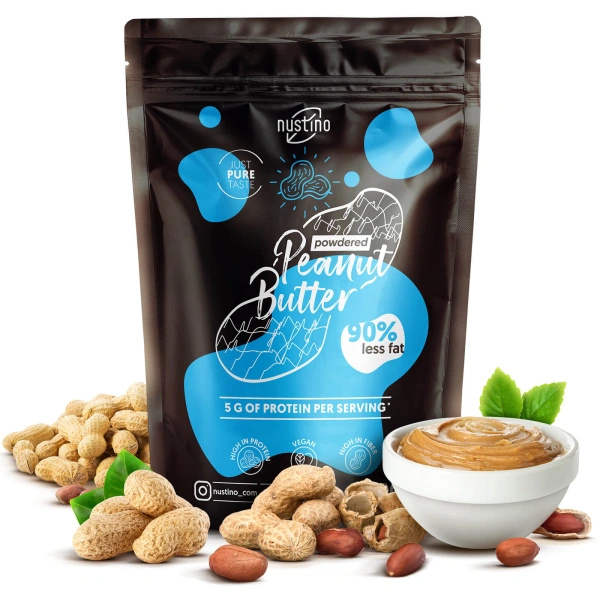 Gavesæt med peanutbutter i pulverform Nustino: Pure + Chocolate + Pistachio & Chocolate 3x400g