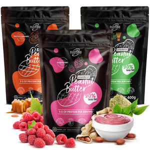 Sæt med jordnøddesmørpulver Nustino: Raspberry + Salted Caramel + Matcha 3x400g