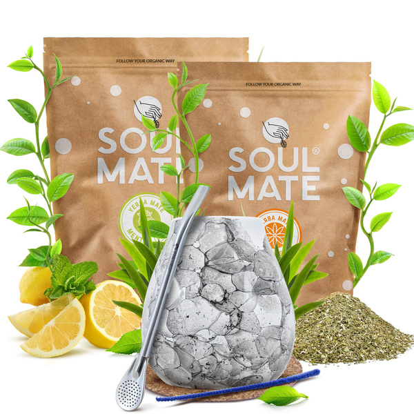 Yerba Mate Sæt Soul Mate Organica 2x500g 1kg Kalabas + Bombilla