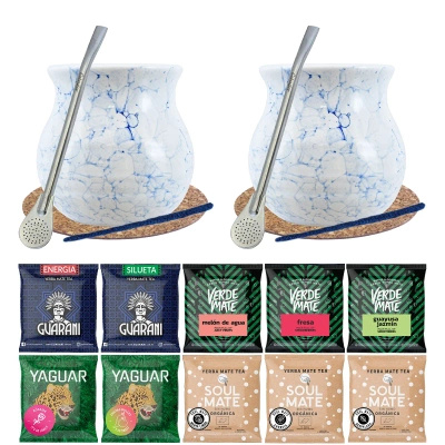 Sæt til to Yerba Mate Bombilla Gourd 10x50g
