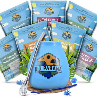 Yerba Mate Rio Parana 7x50g prøvesæt + tilbehør