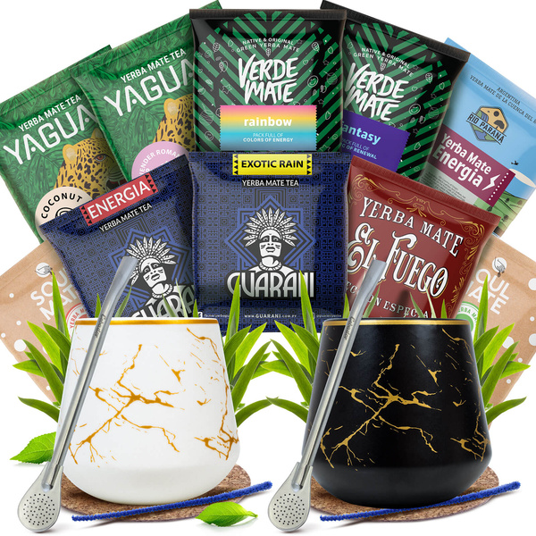 Yerba Mate-sæt for to: prøver 10x50g 2x Kalabas + 2x Bombilla