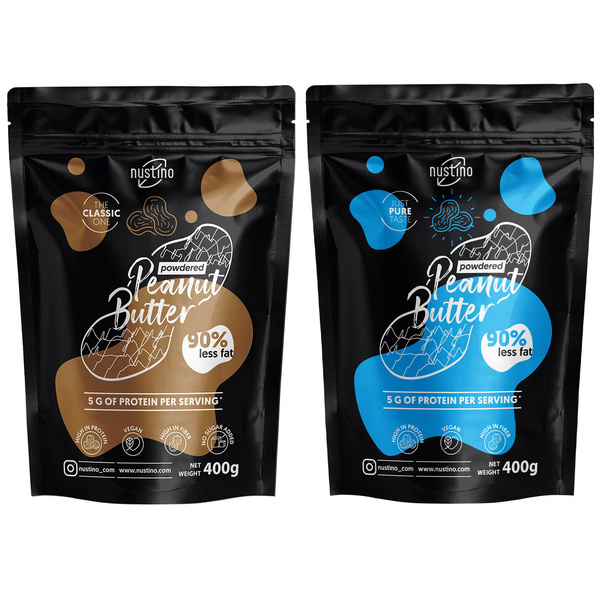 Sæt med jordnøddesmørpulver Nustino: Classic + Pure 2x400g