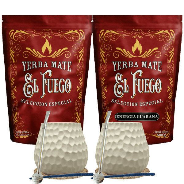 Startpakke til to personer Yerba Mate El Fuego 2×500 g + 2× Kalabas + 2× Bombilla