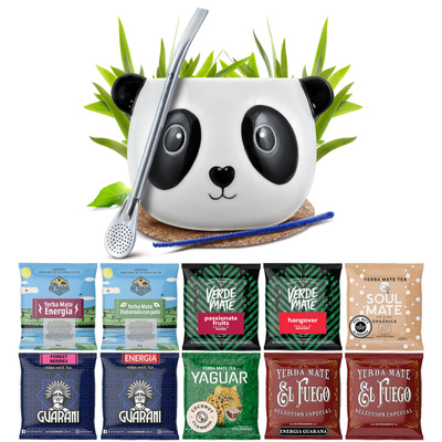 Yerba Mate 10x50g 500g prøvesæt + tilbehør