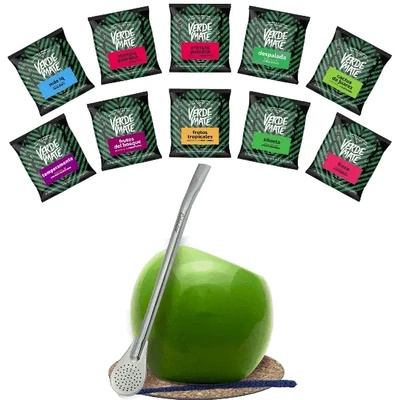 Sæt Yerba Mate Grøn 500g Gourd Bombilla 10x50g
