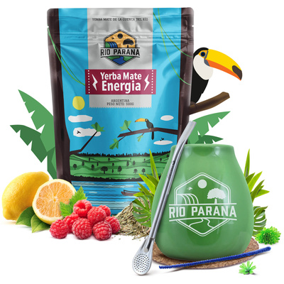 Yerba Mate sæt Rio Parana Energia 500g Kalabas + Bombilla