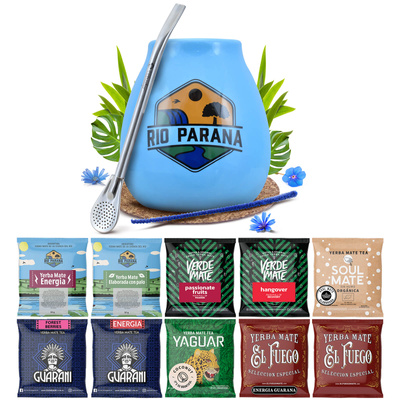 Yerba Mate 10x50g 500g prøvesæt + tilbehør