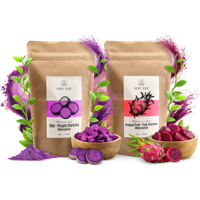 Sæt med farverige matchaer: Pink Matcha + Purple Matcha