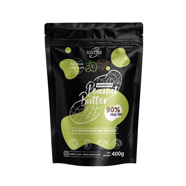 Gavesæt med peanutbutter i pulverform Nustino: Pure + Chocolate + Pistachio & Chocolate 3x400g