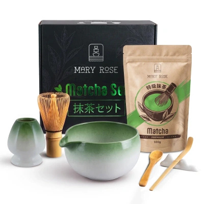 Gavesæt: premium-matcha + matchawan + bambustilbehør