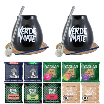 Dobbelt sæt Yerba Mate Gourd Bombilla 10x50g