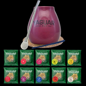 Sæt Yerba Mate Yaguar 10x50g Calabash Bombilla