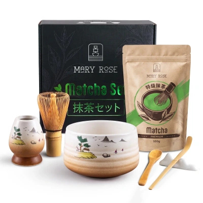 Gavesæt: premium-matcha + matchawan + bambustilbehør