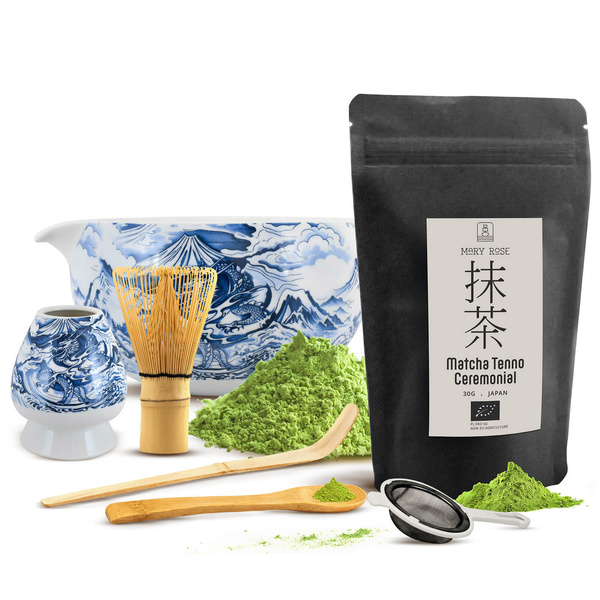 Ceremonielt sæt til brygning af matcha-te: japansk økologisk matcha 30g + tilbehør