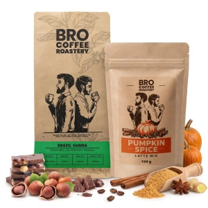 Sæt til Pumpkin Spice Latte: kaffe Bro Coffee Roastery Brazil Samba 1kg + Pumpkin Spice Latte Mix 100g