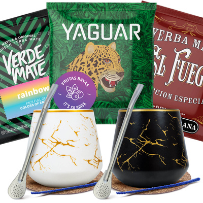 Yerba Mate-sæt for to: prøver 3×50g 2x Kalabas + 2x Bombilla