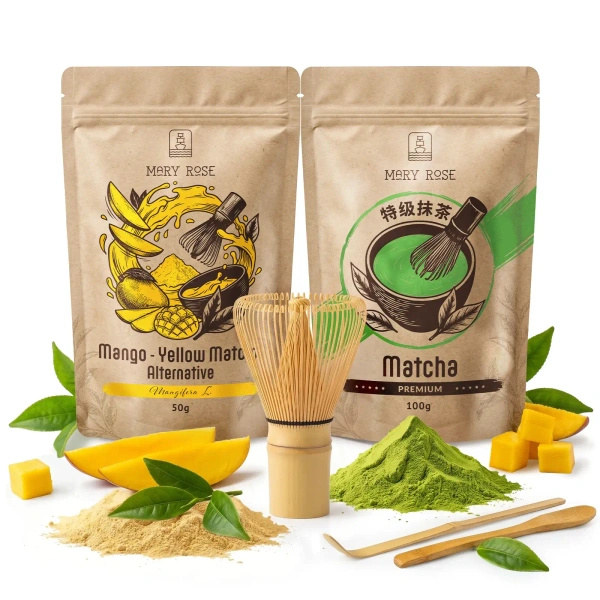 Sæt til farverig Matcha Latte: Matcha + Yellow Matcha + tilbehør