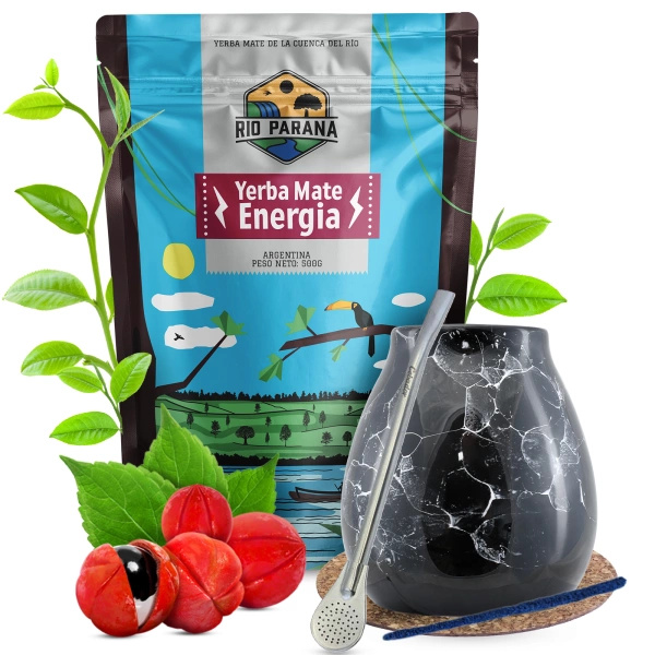 Yerba Mate Sæt Rio Parana Energia Kalabas + Bombilla 500g