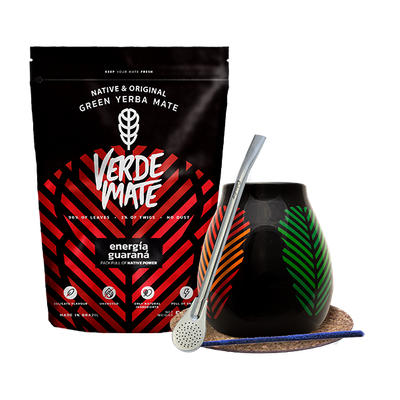 Yerba Mate-sæt: Verde Mate Energía Guaraná 500g + Kalabas + Bombilla