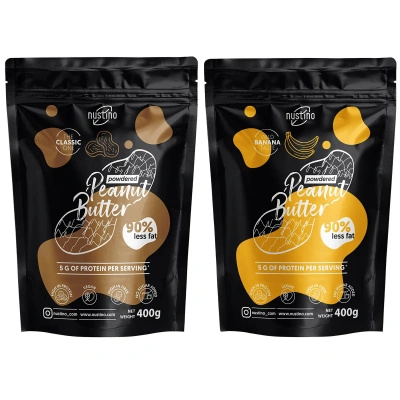 Sæt med jordnøddesmørpulver Nustino: Classic + Banana 2x400g