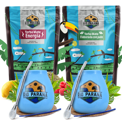 Yerba Mate Rio Parana Sæt TIL TO Kalabas Bombilla 1000g
