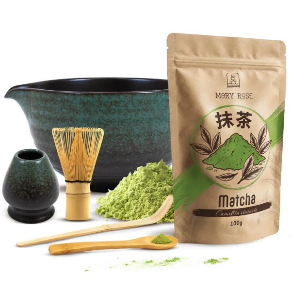 Sæt til brygning af matcha-te: matcha 100g + tilbehør
