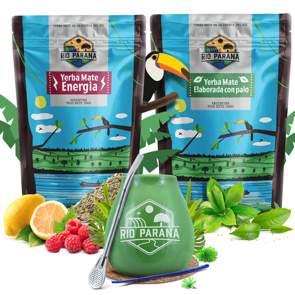 Yerba Mate sæt Rio Parana Energia Elaborada 2x500g + tilbehør