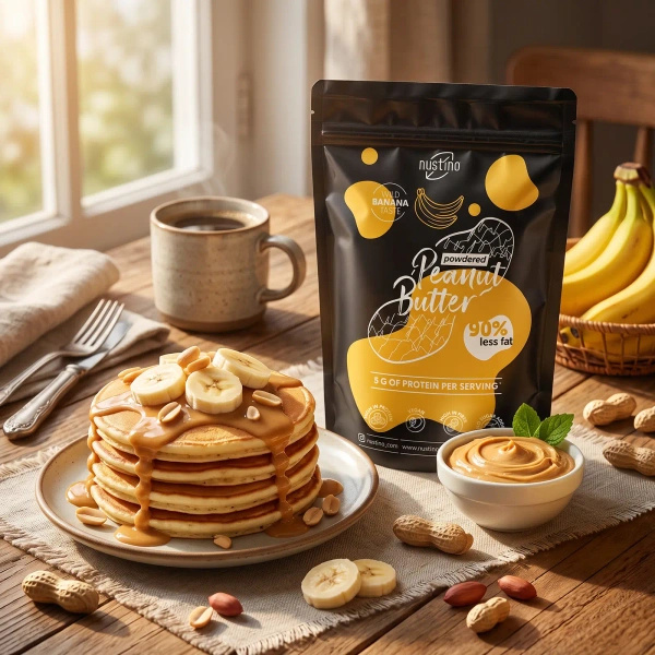 Sæt med jordnøddesmørpulver Nustino: Classic + Banana 2x400g