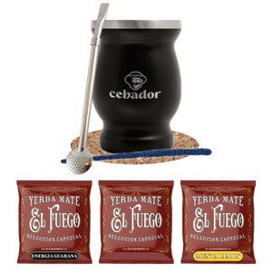 Yerba Mate Sæt: prøver El Fuego 3x50g + TermoMate + Bombilla
