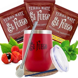 Yerba Mate El Fuego-sæt: prøver 3x50g + TermoLid + Bombilla