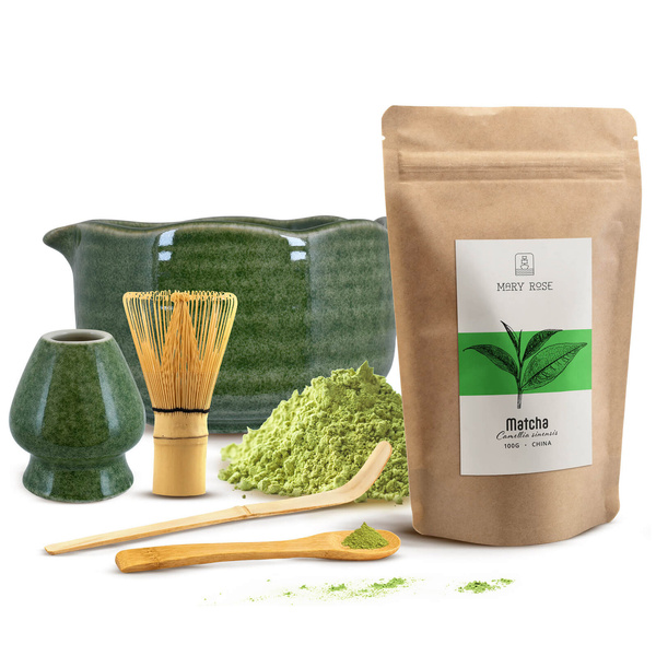 Sæt til brygning af matcha-te: matcha 100g + tilbehør