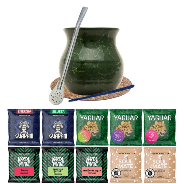Sæt Mate Tea Verde Mate Green 500g Mate Gourd 10x50g
