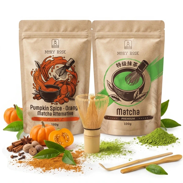 Sæt til farverig Matcha Latte: Matcha + Orange Matcha + tilbehør