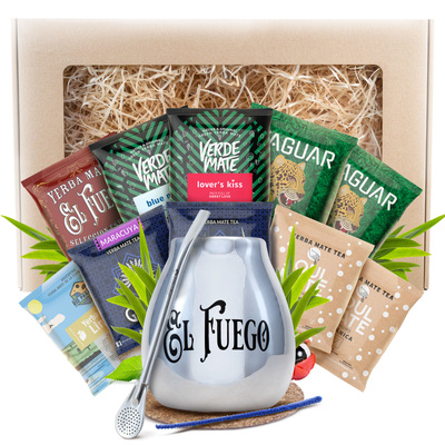 Yerba Mate Gavesæt 10x50g 500g Kalabas + Bombilla