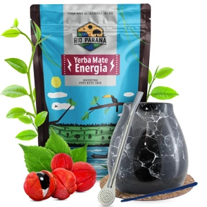 Yerba Mate Sæt Rio Parana Energia Kalabas + Bombilla 500g