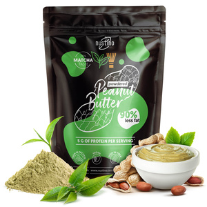 Sæt med jordnøddesmørpulver Nustino: Raspberry + Salted Caramel + Matcha 3x400g