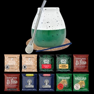 Yerba Mate sæt 10x50g Kalabas + Bombilla