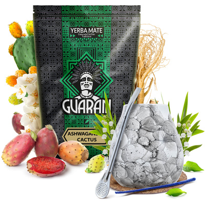 Yerba Mate sæt Guarani Ashwagandha 500g Kalabas + Bombilla