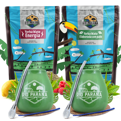 Yerba Mate Rio Parana Sæt TIL TO Kalabas Bombilla 1000g