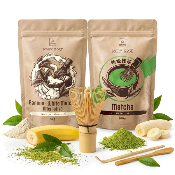 Sæt til farverig Matcha Latte: Matcha + White Matcha + tilbehør