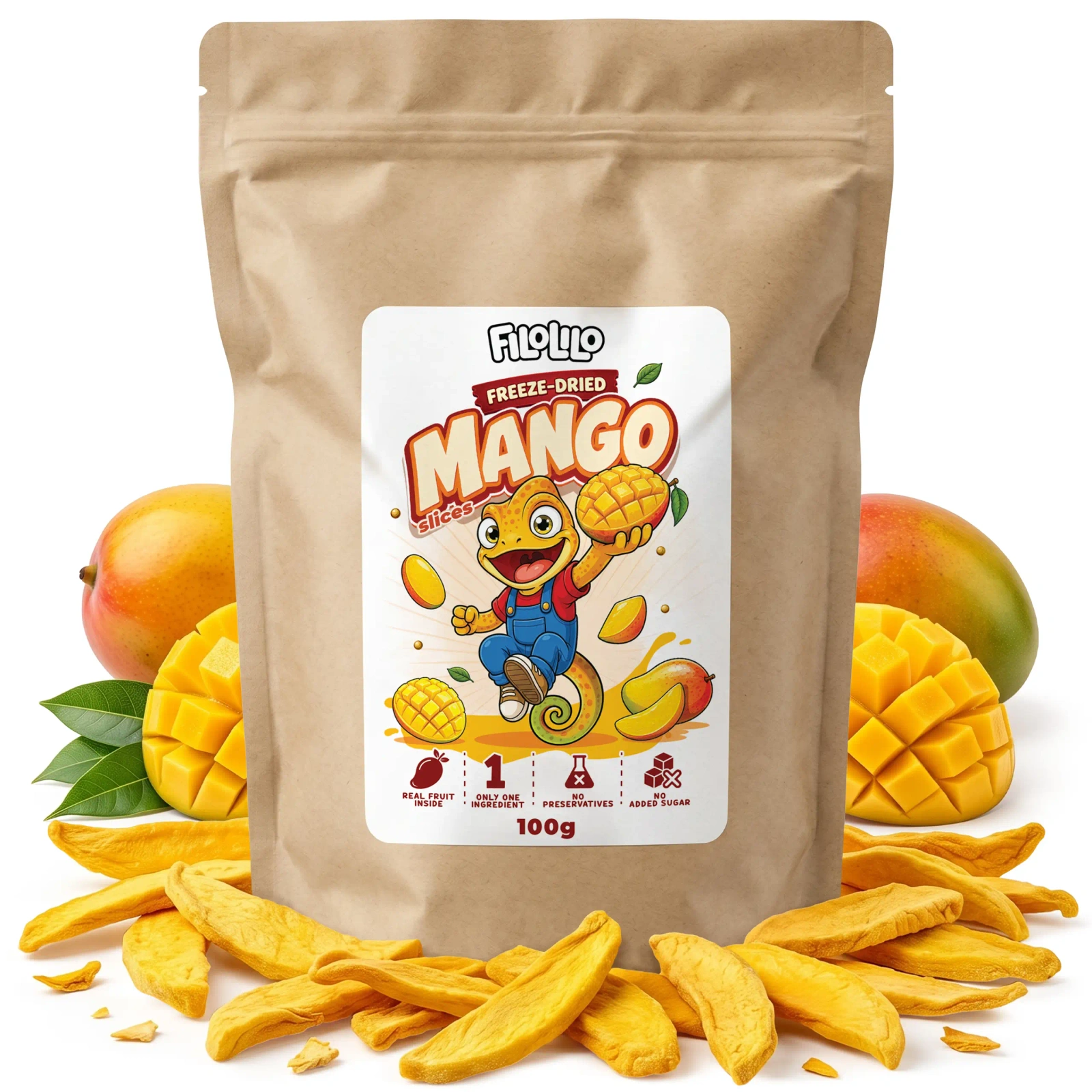 Frysetørret FiloLilo mango i emballagen