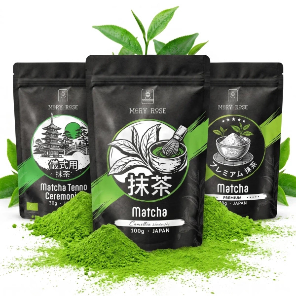 Sæt med 3 japanske økologiske matcha-teer: ceremoniel + premium + kulinarisk