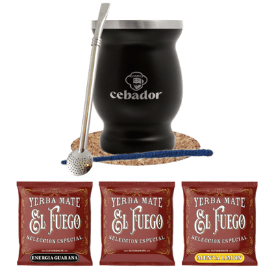 Yerba Mate Sæt: prøver El Fuego 3x50g + TermoMate + Bombilla